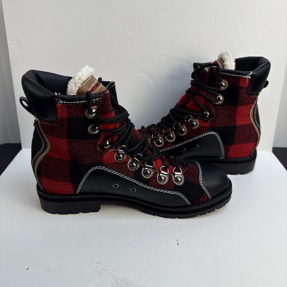 Tommy Hilfiger Women's Tonny Red Fabric Ankle Hiking Boots Sz 8 M Faux Fur NWB - Picture 10 of 15